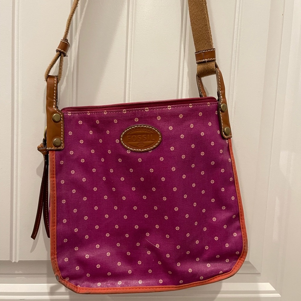 🗝️ Fossil  purple pink tan medium crossbody bag 🗝️